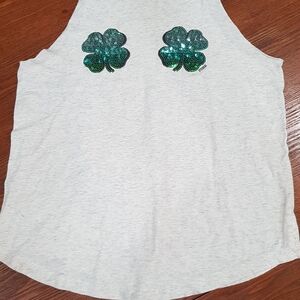 PINK Victoria's Secret Gray Muscle Tee with Green Sequin Clovers